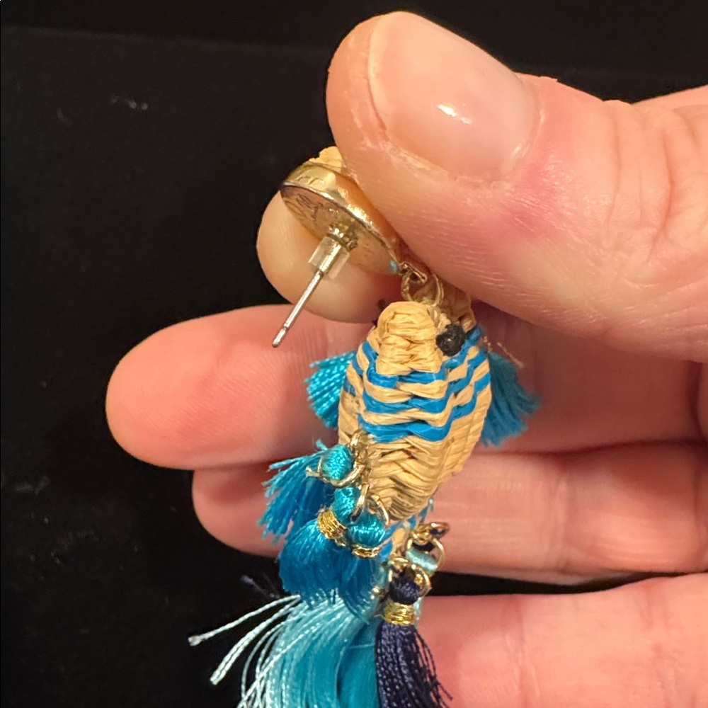 Lilly Pulitzer Blue and Tan woven post Earrings - Picture 3 of 6